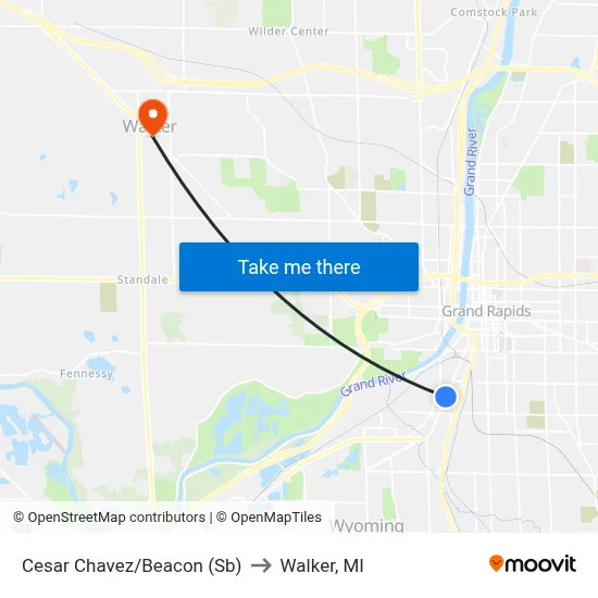 Cesar Chavez/Beacon (Sb) to Walker, MI map