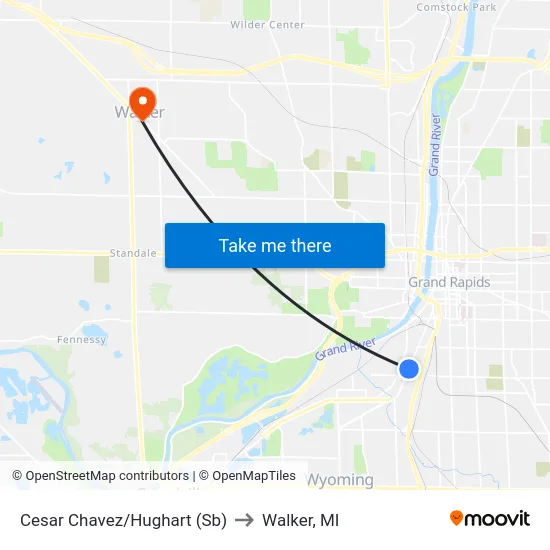 Cesar Chavez/Hughart (Sb) to Walker, MI map