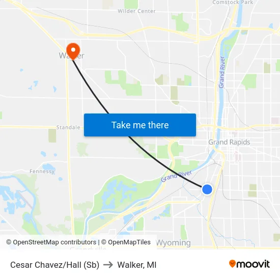 Cesar Chavez/Hall (Sb) to Walker, MI map