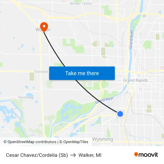 Cesar Chavez/Cordelia (Sb) to Walker, MI map