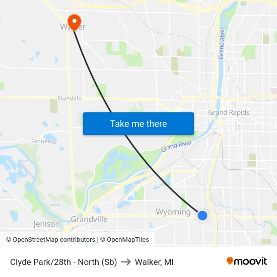 Clyde Park/28th - North (Sb) to Walker, MI map