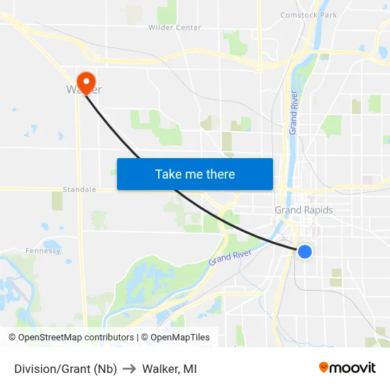 Division/Grant (Nb) to Walker, MI map