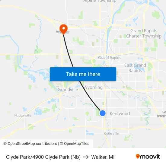 Clyde Park/4900 Clyde Park (Nb) to Walker, MI map