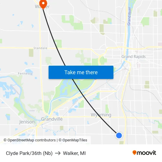 Clyde Park/36th (Nb) to Walker, MI map