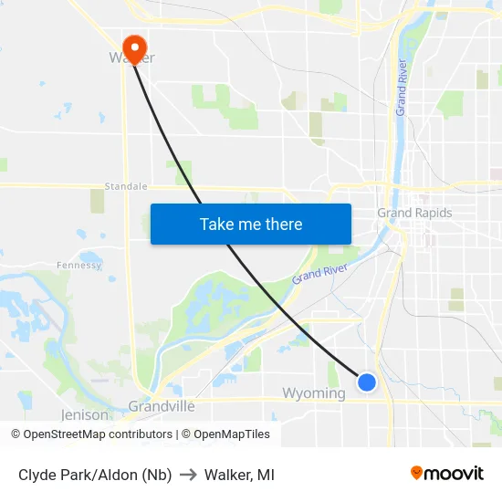 Clyde Park/Aldon (Nb) to Walker, MI map