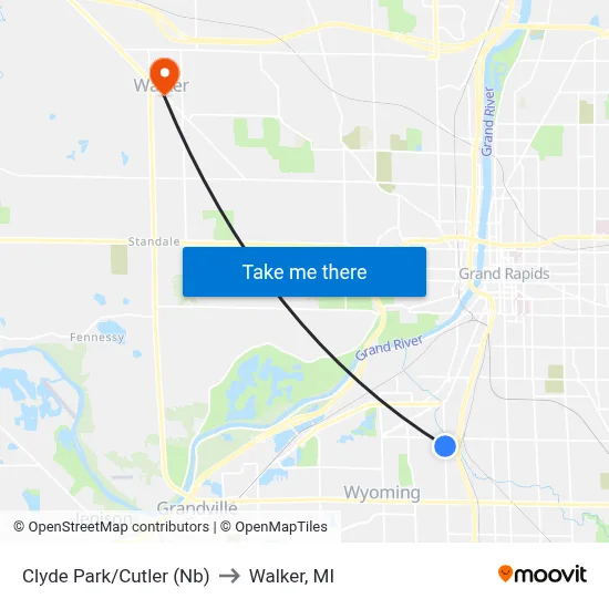 Clyde Park/Cutler (Nb) to Walker, MI map