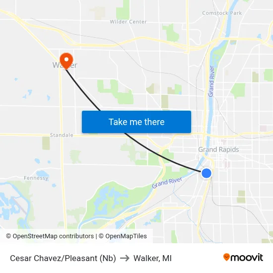 Cesar Chavez/Pleasant (Nb) to Walker, MI map