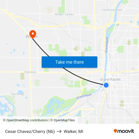 Cesar Chavez/Cherry (Nb) to Walker, MI map