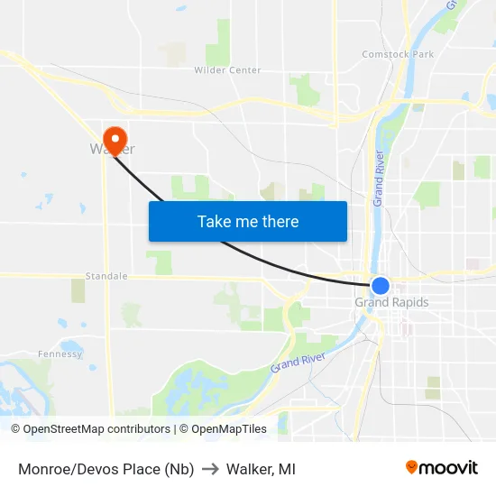 Monroe/Devos Place (Nb) to Walker, MI map