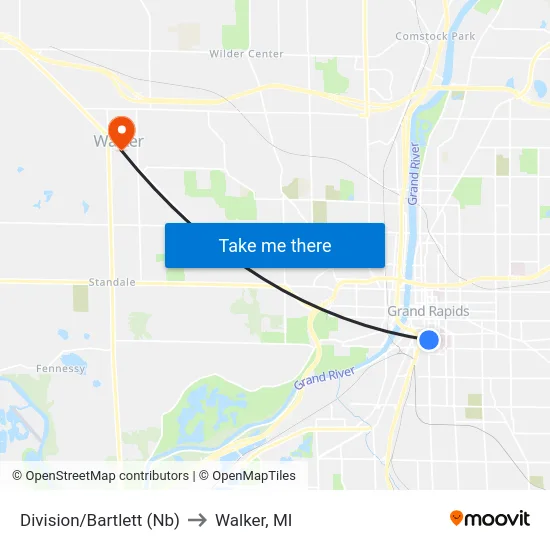 Division/Bartlett (Nb) to Walker, MI map