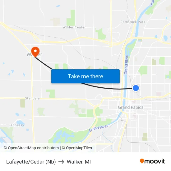 Lafayette/Cedar (Nb) to Walker, MI map