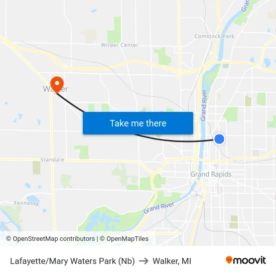 Lafayette/Mary Waters Park (Nb) to Walker, MI map