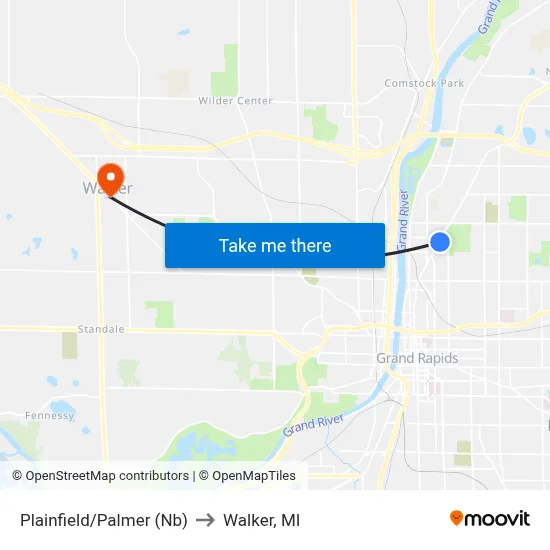 Plainfield/Palmer (Nb) to Walker, MI map