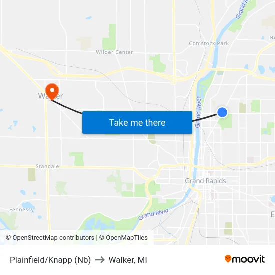 Plainfield/Knapp (Nb) to Walker, MI map