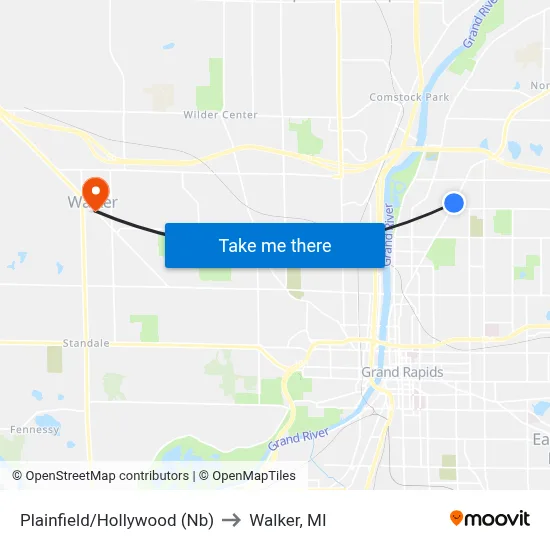 Plainfield/Hollywood (Nb) to Walker, MI map