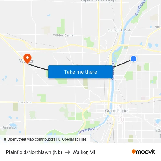 Plainfield/Northlawn (Nb) to Walker, MI map