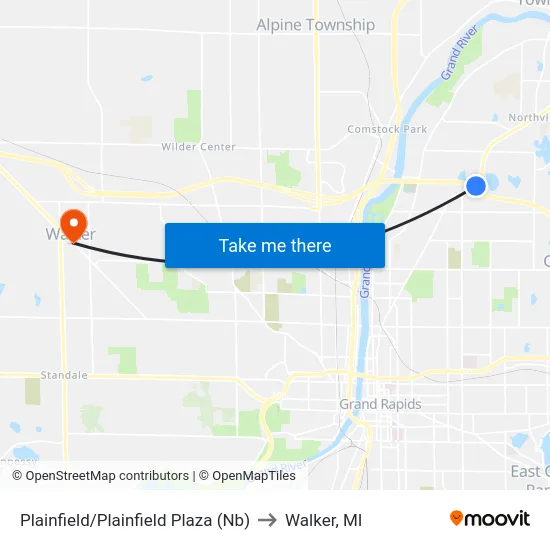 Plainfield/Plainfield Plaza (Nb) to Walker, MI map