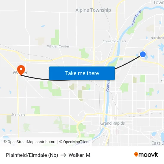 Plainfield/Elmdale (Nb) to Walker, MI map