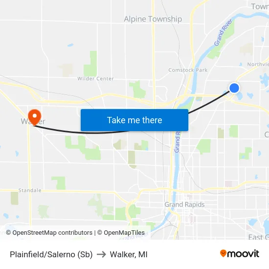 Plainfield/Salerno (Sb) to Walker, MI map