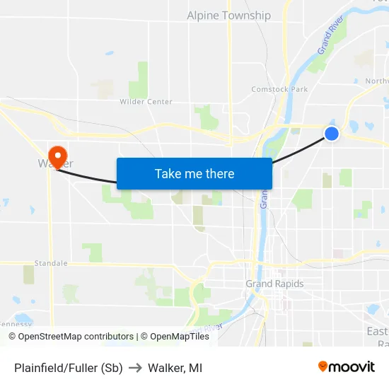 Plainfield/Fuller (Sb) to Walker, MI map