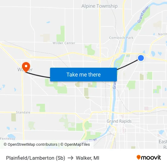 Plainfield/Lamberton (Sb) to Walker, MI map