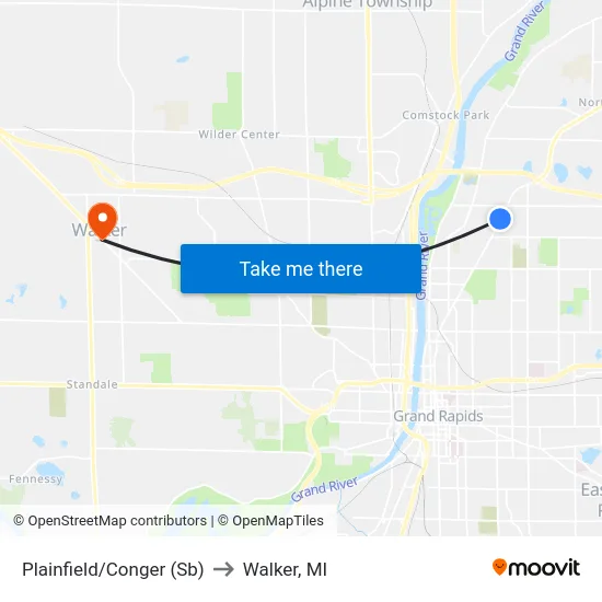 Plainfield/Conger (Sb) to Walker, MI map