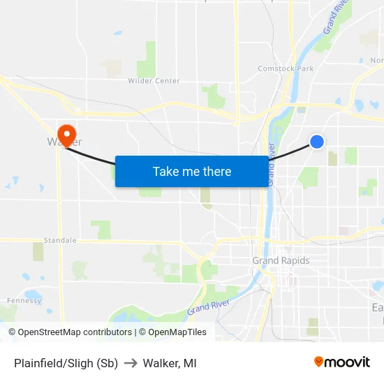 Plainfield/Sligh (Sb) to Walker, MI map