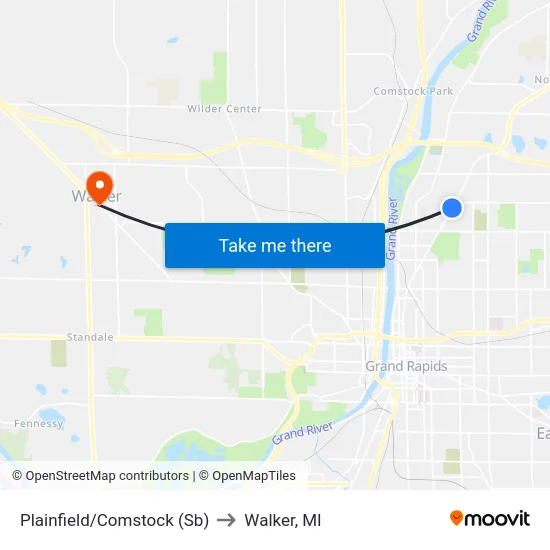 Plainfield/Comstock (Sb) to Walker, MI map