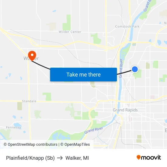 Plainfield/Knapp (Sb) to Walker, MI map