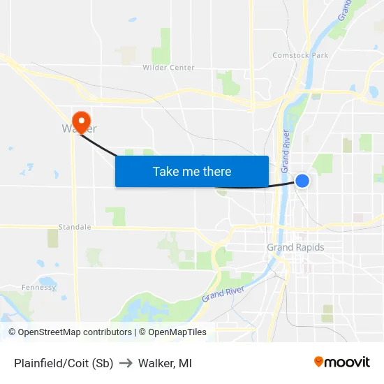 Plainfield/Coit (Sb) to Walker, MI map
