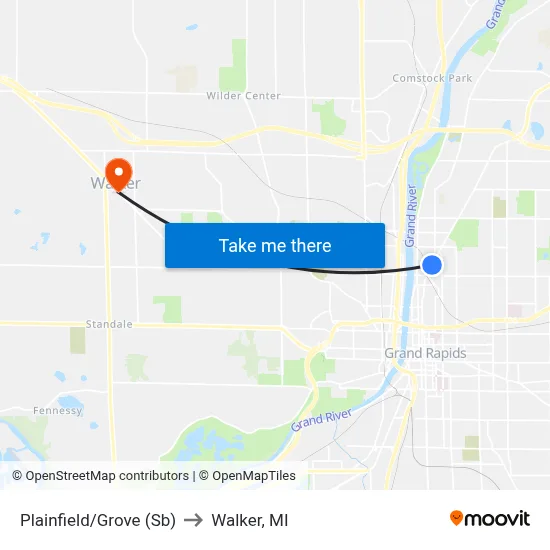 Plainfield/Grove (Sb) to Walker, MI map