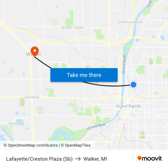 Lafayette/Creston Plaza (Sb) to Walker, MI map