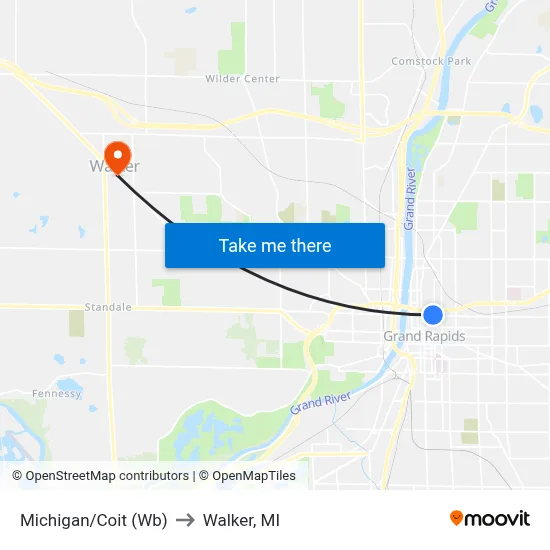 Michigan/Coit (Wb) to Walker, MI map