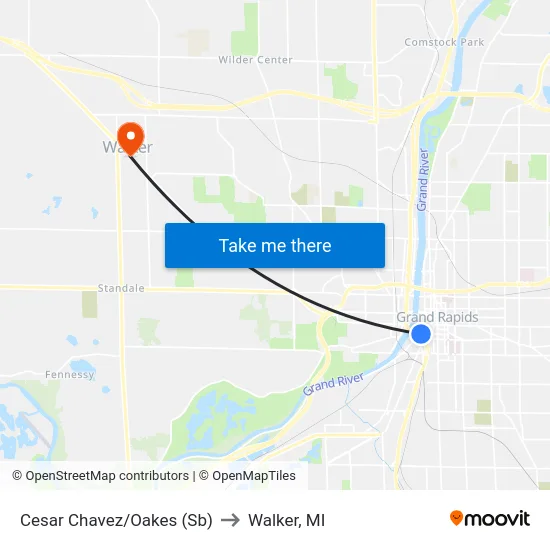 Cesar Chavez/Oakes (Sb) to Walker, MI map