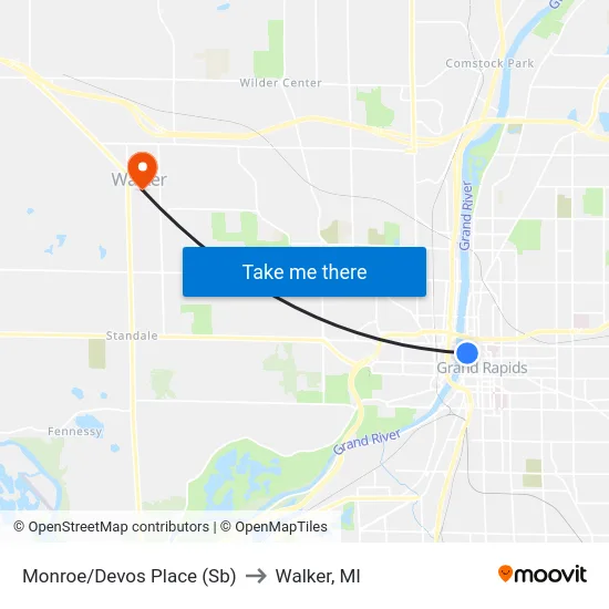 Monroe/Devos Place (Sb) to Walker, MI map