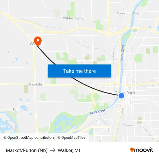 Market/Fulton (Nb) to Walker, MI map