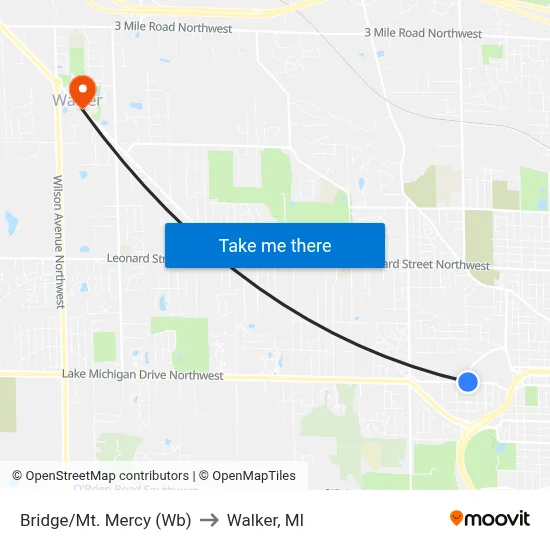 Bridge/Mt. Mercy (Wb) to Walker, MI map