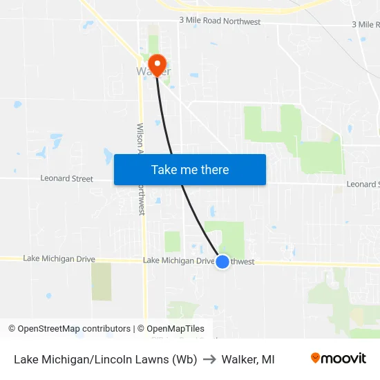 Lake Michigan/Lincoln Lawns (Wb) to Walker, MI map
