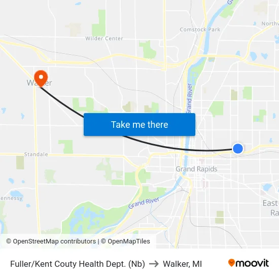 Fuller/Kent Couty Health Dept. (Nb) to Walker, MI map