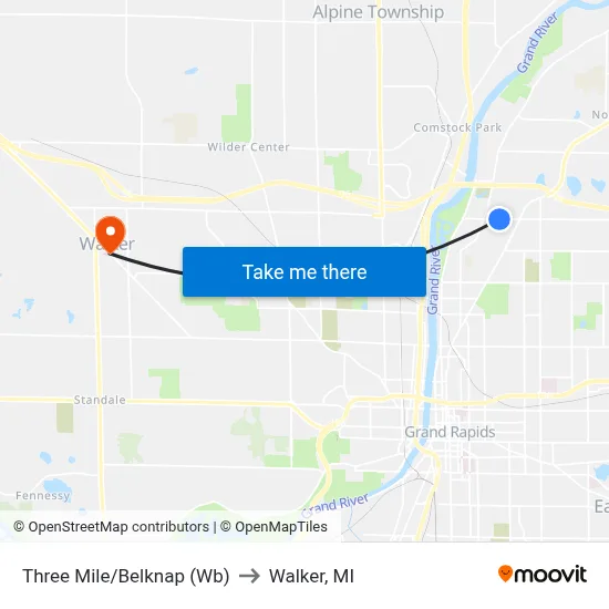 Three Mile/Belknap (Wb) to Walker, MI map