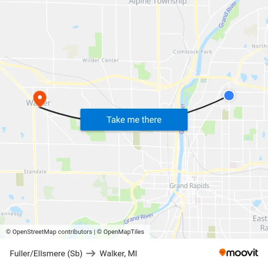 Fuller/Ellsmere (Sb) to Walker, MI map