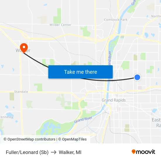 Fuller/Leonard (Sb) to Walker, MI map