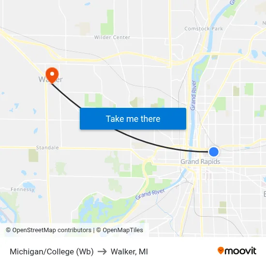 Michigan/College (Wb) to Walker, MI map