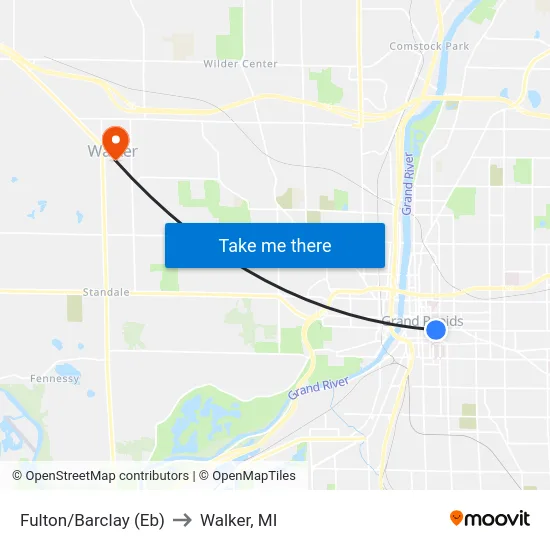 Fulton/Barclay (Eb) to Walker, MI map