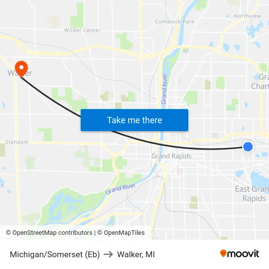 Michigan/Somerset (Eb) to Walker, MI map