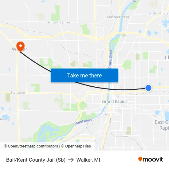 Ball/Kent County Jail (Sb) to Walker, MI map