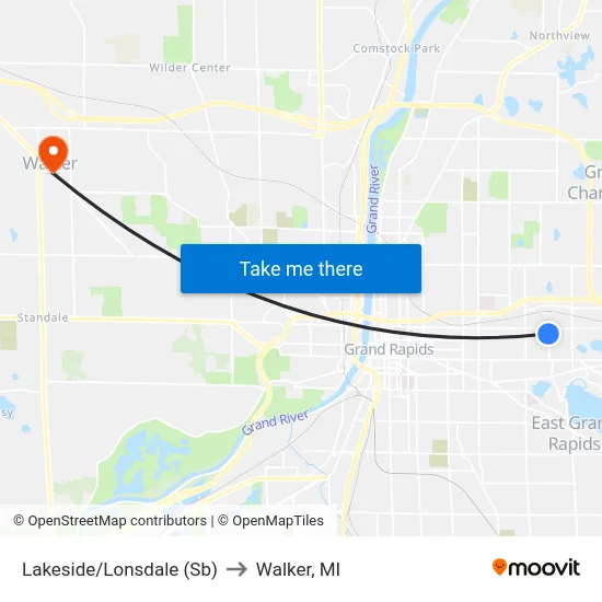 Lakeside/Lonsdale (Sb) to Walker, MI map