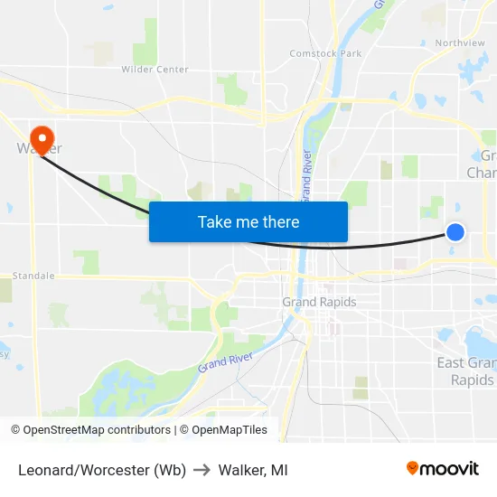 Leonard/Worcester (Wb) to Walker, MI map