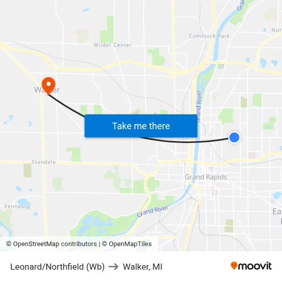 Leonard/Northfield (Wb) to Walker, MI map