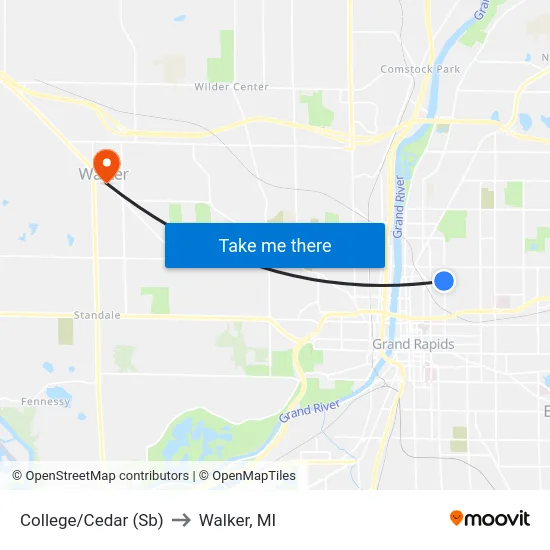 College/Cedar (Sb) to Walker, MI map